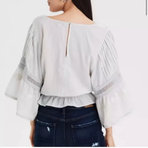 American Eagle Embroidered Bell Sleeve Blouse Womens S Boho Cottagecore Renfair - Image 2