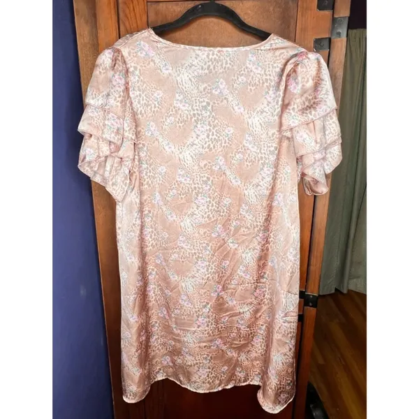 Entro Leopard Floral Ruffle Sleeve Dress Boho Cottagecore Coquette Girl Pink M - Image 3