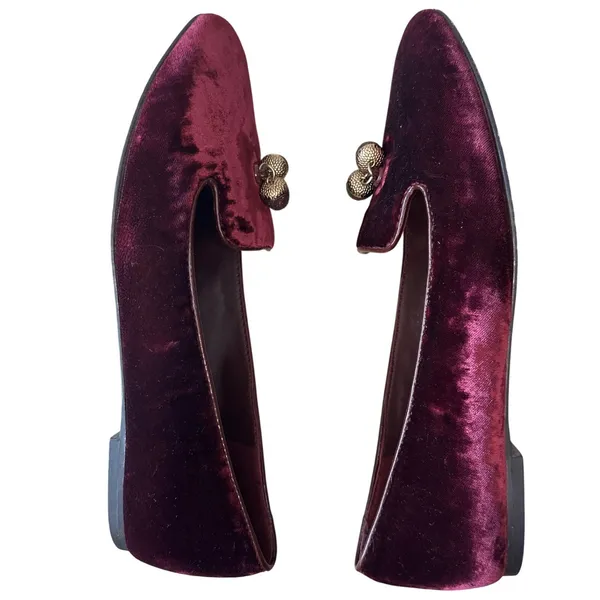 Tory Burch Burgundy Velvet Acorn Charm Smoking Slippers Loafers 7 - Image 6