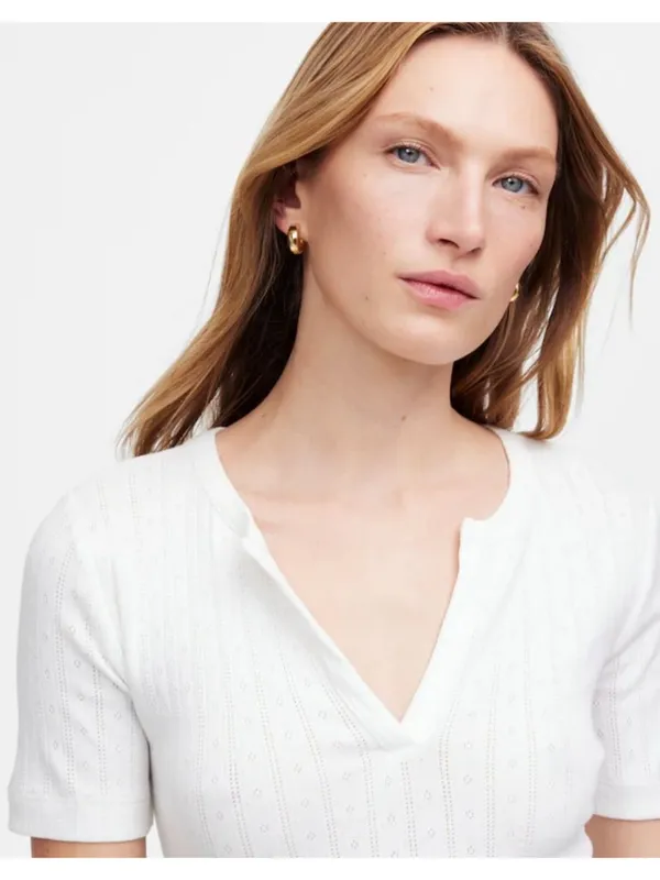 NWT Madewell Pointelle Notch Neck Tee in White - Size: Large - Image 8