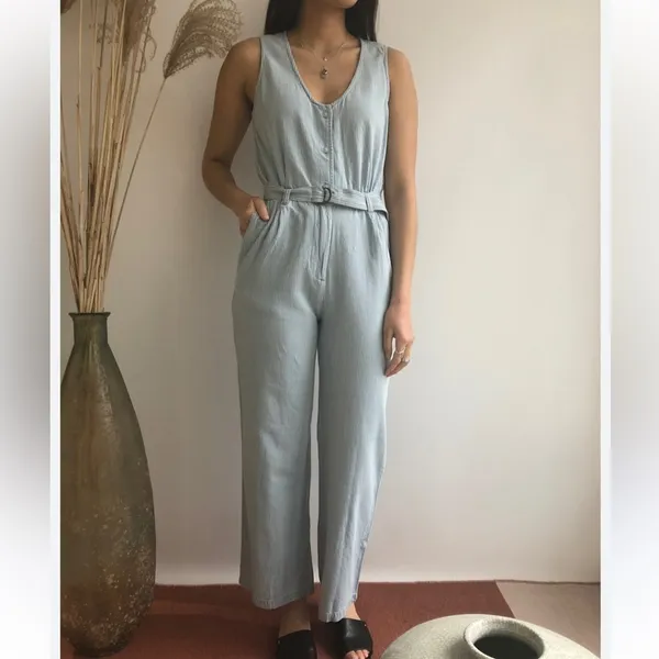 Obey Blue White Striped Sleeveless Jumpsuit Womens 27 Beachy Lightweight Casual - Image 3