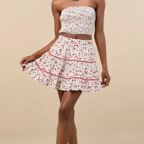 Lulus Cherry print coquette crop top & skirt set S/M - Image 4