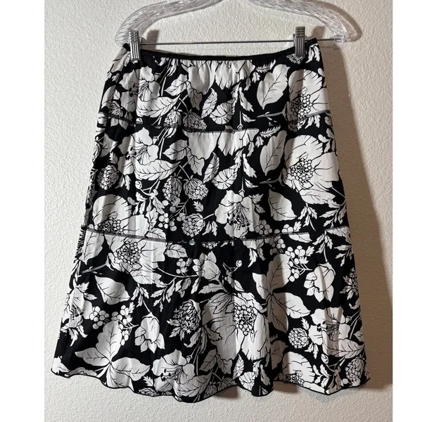Speechless Women's Size L Black White Floral Pull-On Elastic Waist A-Line Skirt - Image 2