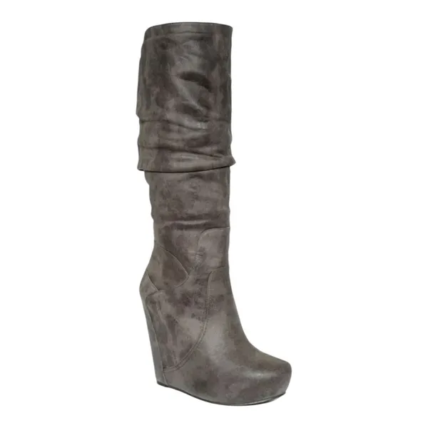 Jessica Simpson‎ Women Gray Faux Leather Slouch Nya Wedge Heel Boots Size 10 - Image 2
