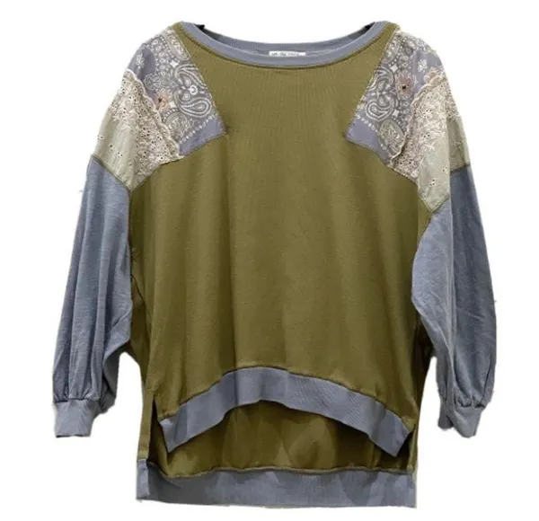 Free People Feelin it Patch Army Green Top M - Image 7