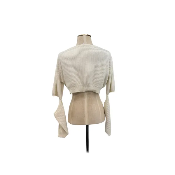 House of CB Tatum Crop Sweater Ivory Cutout‎ Sleeve Rib Knit Top Small - Image 7