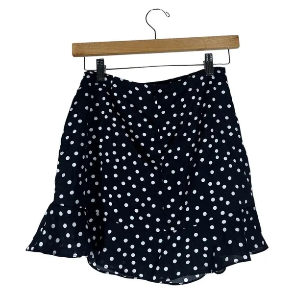 Princess Polly Wrap Polka Dot Mini Skirt Black Ruffle Retro Feminine Size 2 - Image 4