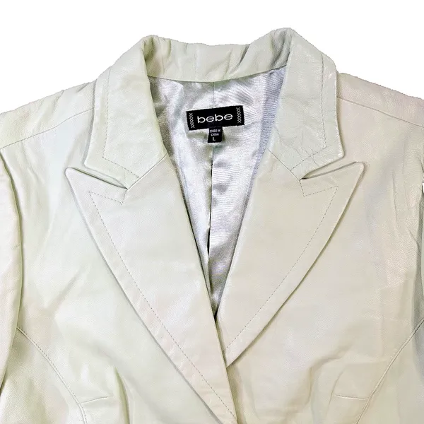 bebe Vintage Y2K Pastel Green Genuine Leather Blazer Jacket Womens L - Image 3