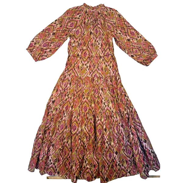 Dear John Dress Womens XS Geometric‎ Maxi 3/4 Sleeve Boho Tiered Layered - Image 2
