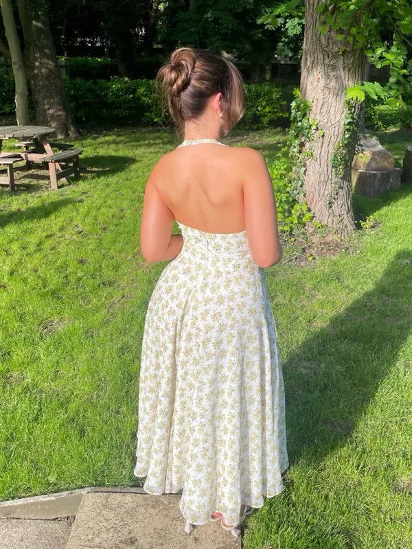 House of CB Solada Ivory Vintage Floral Print Georgette Halter Sundress XL - Image 8