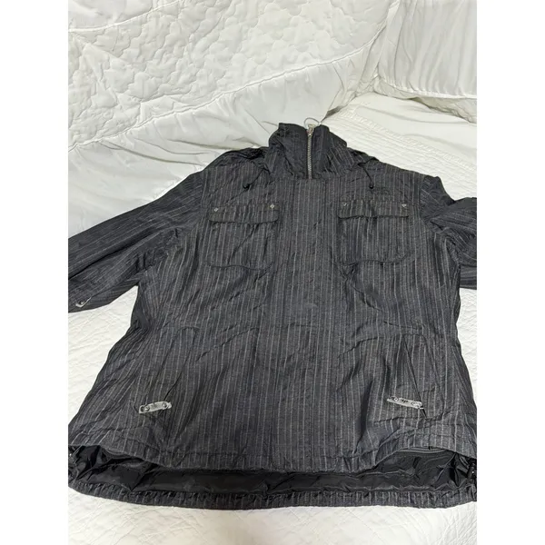 The North Face Womens L/G‎ Insulated Jacket Gray Pinstripe Hooded Zip Up - Image 2