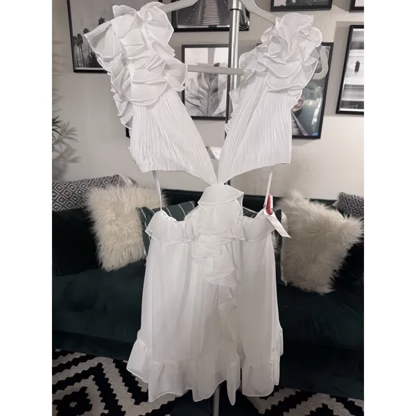 Mac‎ Duggal 55688 Chiffon White Cut-Out Waist Ruffle Mini Dress Size 6 MSRP $348 - Image 4