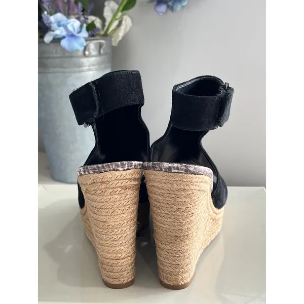 Marc Fisher Black Suede Peep Toe Espadrille Wedge Sandals Size 6.5M‎ - Image 4