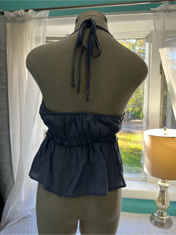 Le Lis Blue Halter Peplum Camisole - Image 4