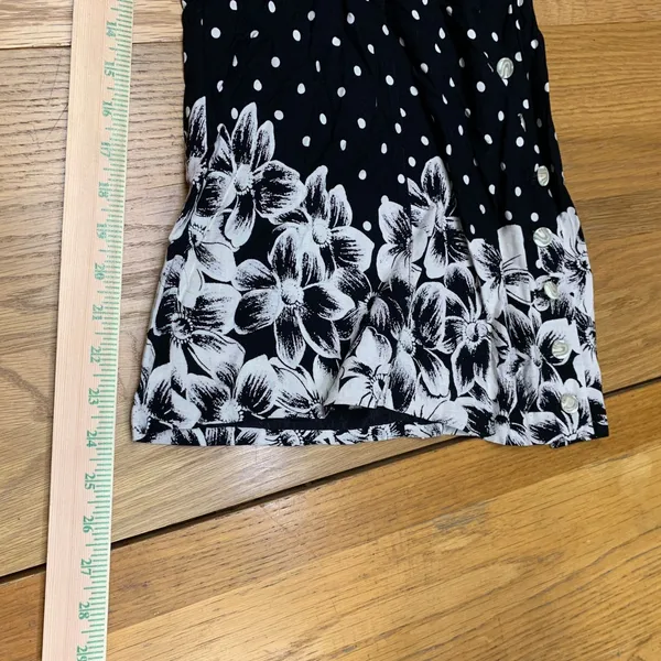 Ett Twa by Anthropologie Polka Dot Floral Wide‎ Leg Pants Black White Size 4 - Image 4