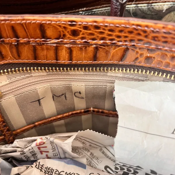Brahmin Brown‎ Crocodile Print Leather Handbag Classic Purse 10"H x 15"W - Image 11