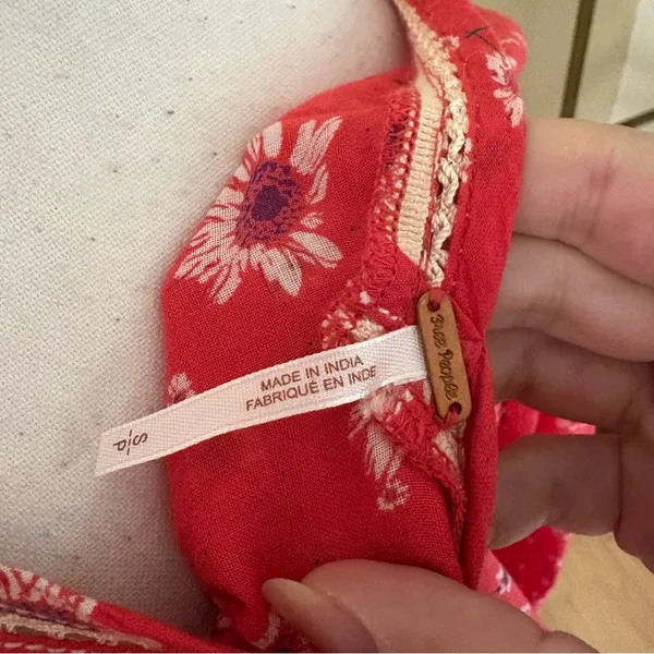 FREE PEOPLE Never A Dull Moment Blouse Cotton Red Floral Size‎ Small Boho - Image 7