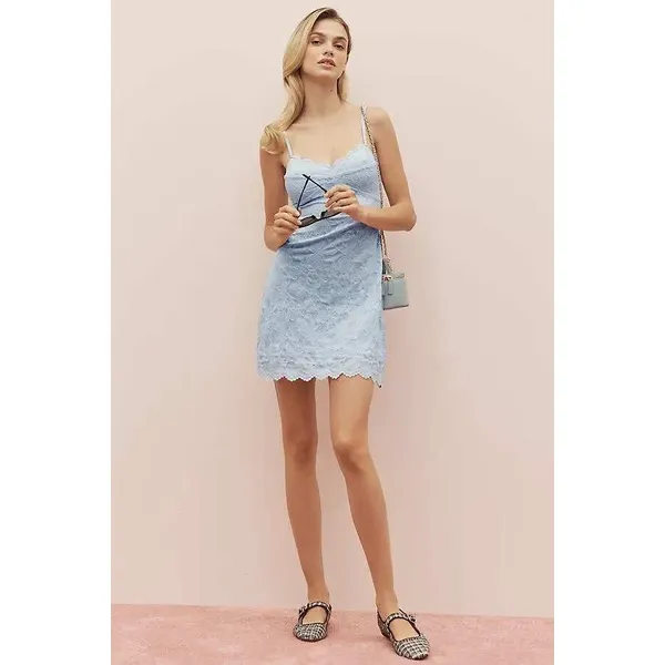 Anthropologie‎ Mare Mare NWT Light Blue Lace Mini Dress XL Sleeveless XL - Image 3