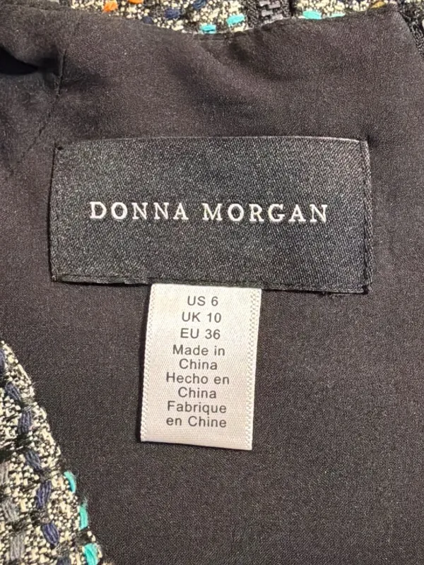 Donna Morgan Sheath Dress Multicolor Striped Tweed Cap Sleeve Fringe Trim Size 6 - Image 5