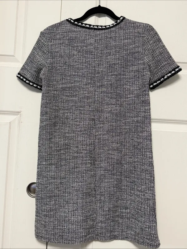 Zara Gray and Black Tweed-Effect Mini Dress - Image 9