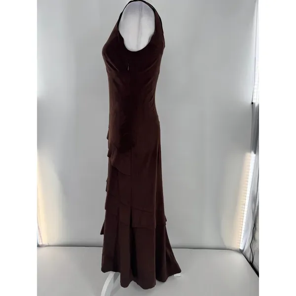 Bebe Vintage Y2K Brown Faux Suede Maxi Dress XS Tiered Ruffle Bodycon Made USA - Image 2