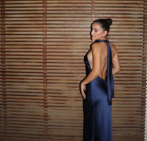 Zara maxi dress satin slip gown Elegant blue Halter formal party wedding prom - Image 12