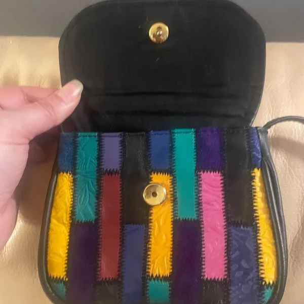 Vintage La Covina Genuine Leather Patchwork Mini Bag Yellow - Image 2