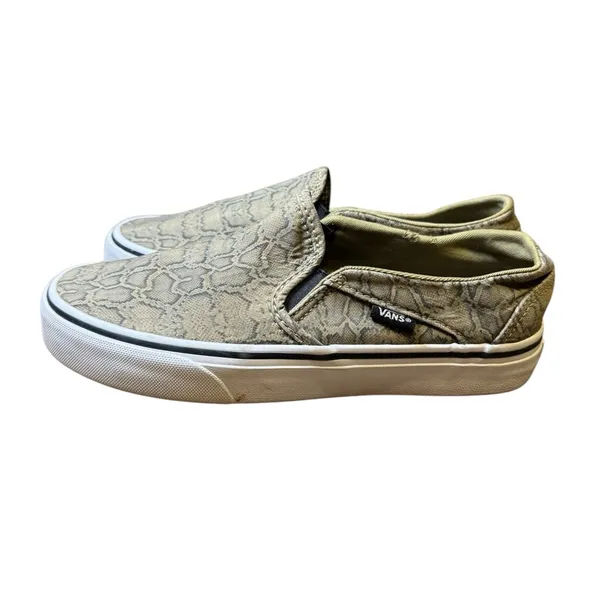 🐍 Vans Snake Print Slip-On Sneakers Women’s Size 7 –‎ Neutral Beige/Green 🐾 - Image 2