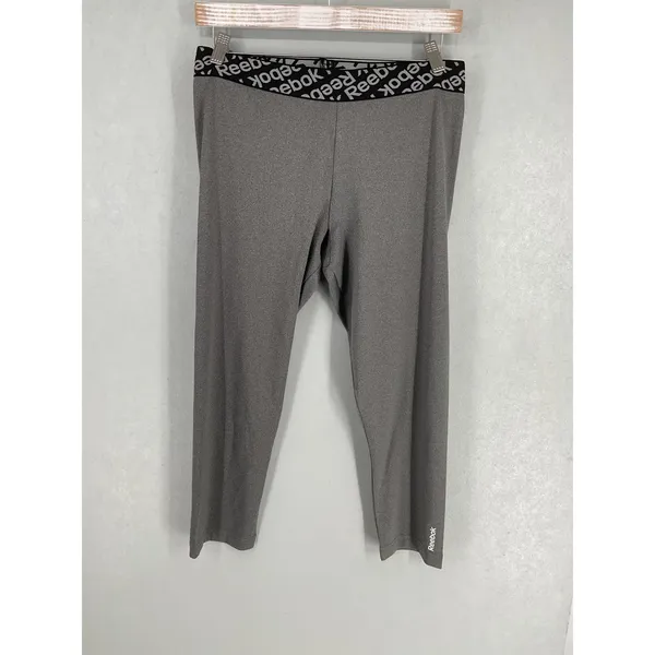 Reebok Womens Leggings Gray Workout Ready PlayDry Logo Waistband Size Medium - Image 3