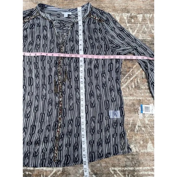 Charter Club Sheer Beaded Tassel Tunic Top XL Coastal Cowgirl Boho Navy White - Image 9