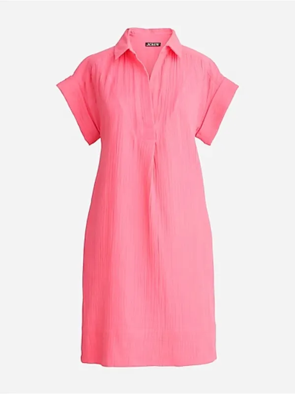 J Crew muslin dress V-neck shirtdress soft gauze Tea Rose splice short sleeve - Image 2