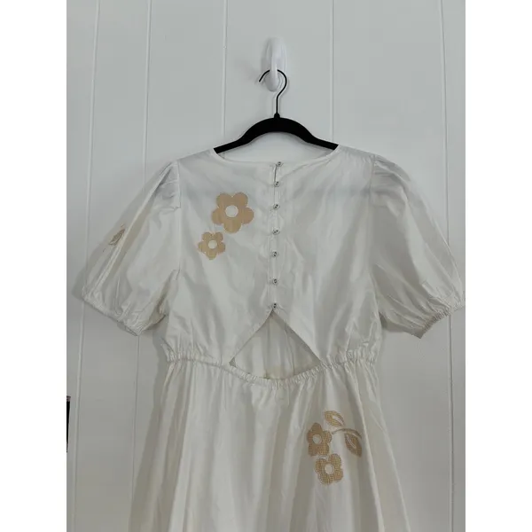 NWT Madewell Annamari White Puff Sleeve‎ Gingham Flower Embroidered Mini Dress S - Image 10
