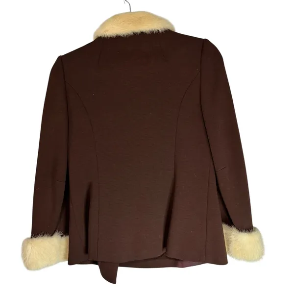 Vintage ILGWU Brown Knit Jacket Faux Fur‎ Collar Cuffs Side Button Union Made 8 - Image 6