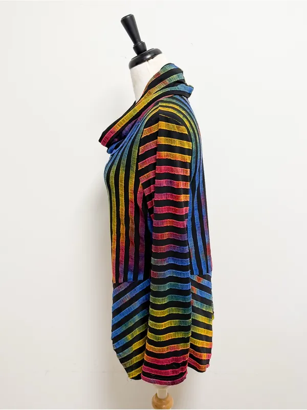 Feratelli Ombre Rainbow Stripe Cowl Neck Asymmetrical Hem Wearable Art Tunic L - Image 4