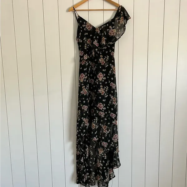 Lulus Harmonia Black Floral Print High-Low Maxi Dress - Image 5