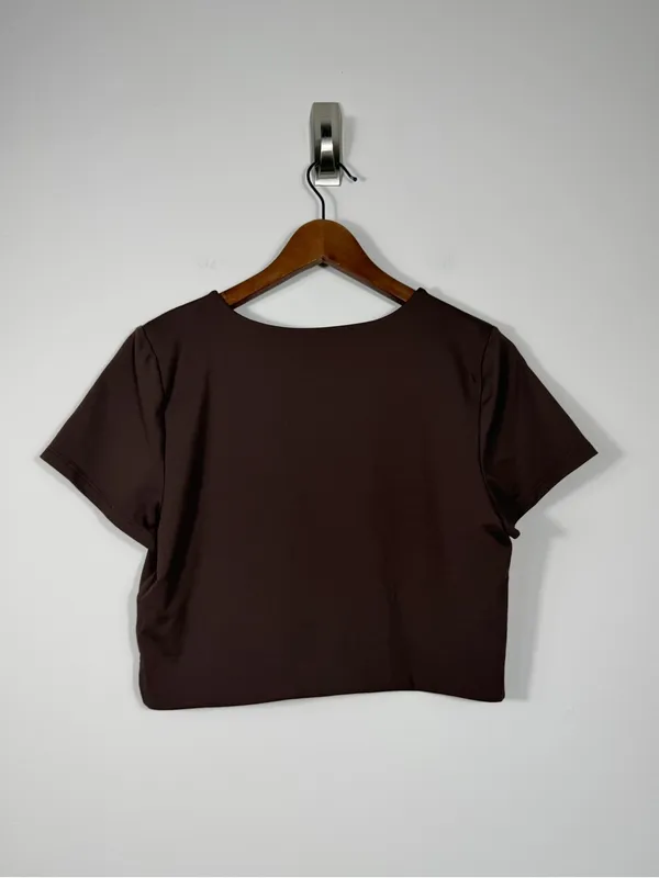 Babaton Sculpt Knit Brown Cropped Short Sleeve Top XL - Image 2