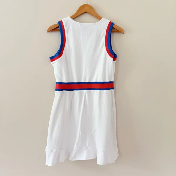 Boston Proper Sport Dress Medium White Red Blue Striped French Terry Flounce Hem - Image 5
