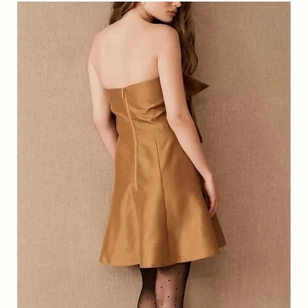 NWT BHLDN Boskemper Ariel Bronze Bow Strapless Mini Dress M - Image 10