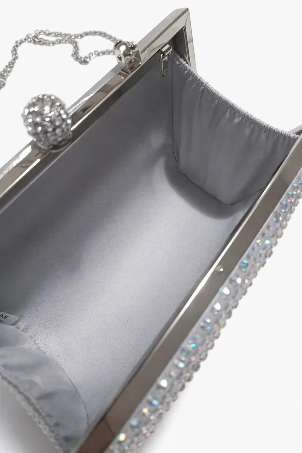 Silver Rhinestone Evening Clutch with Detachable Crossbody Chain Strap - Image 4