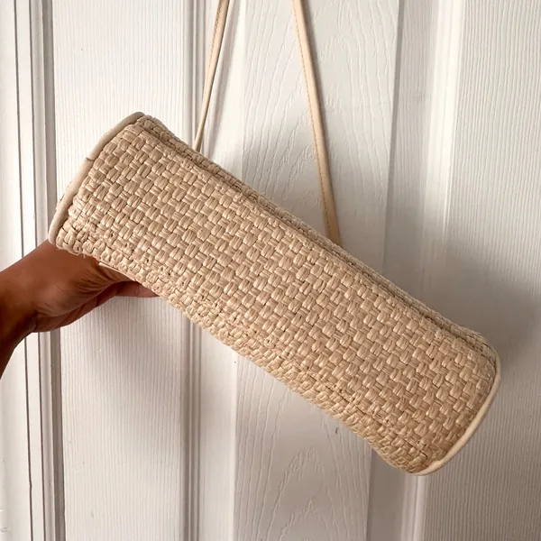 Etienne Aigner Vintage Woven Straw Leather Beige Crossbody Top Zip Bag - Image 7