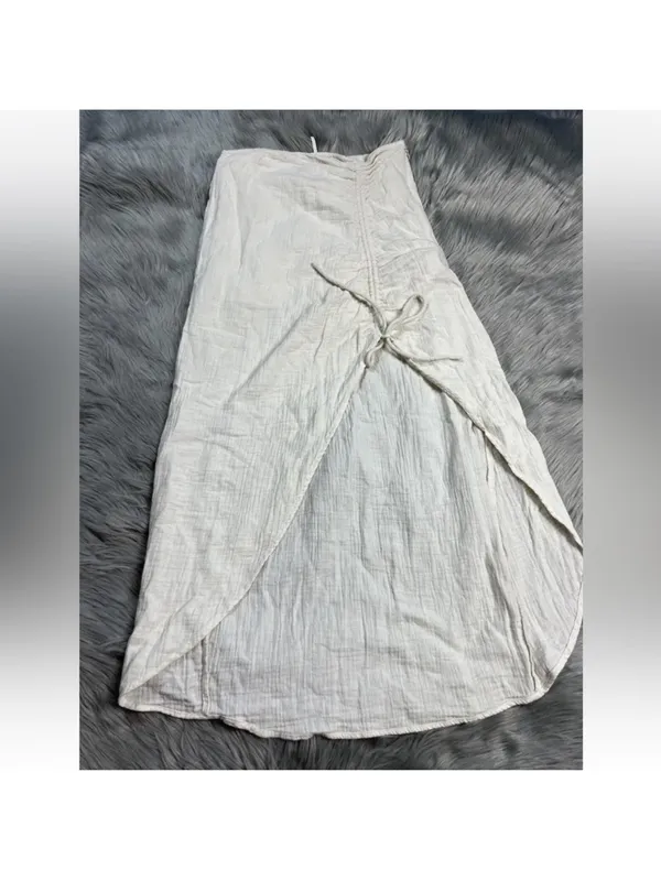 Free People Natural Cerine Ruched Midi Skirt Ivory Gauze Size 10 - Image 7