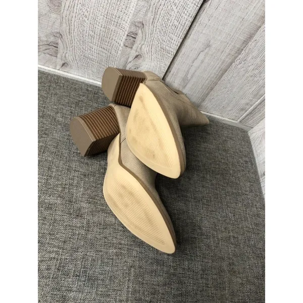 Fisace Womens Boots Size 8 Beige Tan Pointed Toe Heeled Ankle Booties Open Side - Image 6