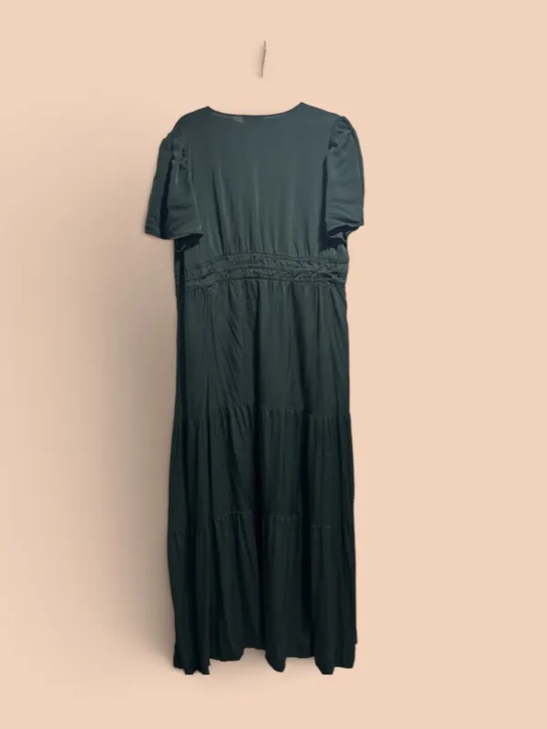 Quince Washable Stretch Silk Tiered Maxi Dress Hunter Green XL Pockets - Image 4