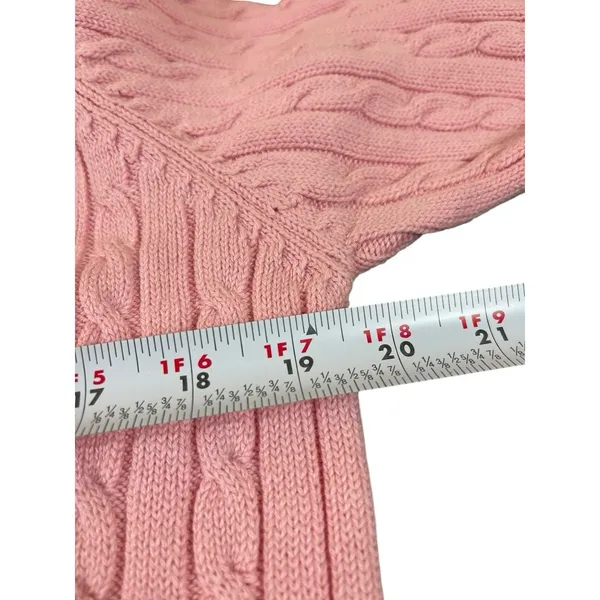 VTG Denim & Co Womens Small Pink Cable Knit Collared Button Up Cardigan Sweater - Image 9