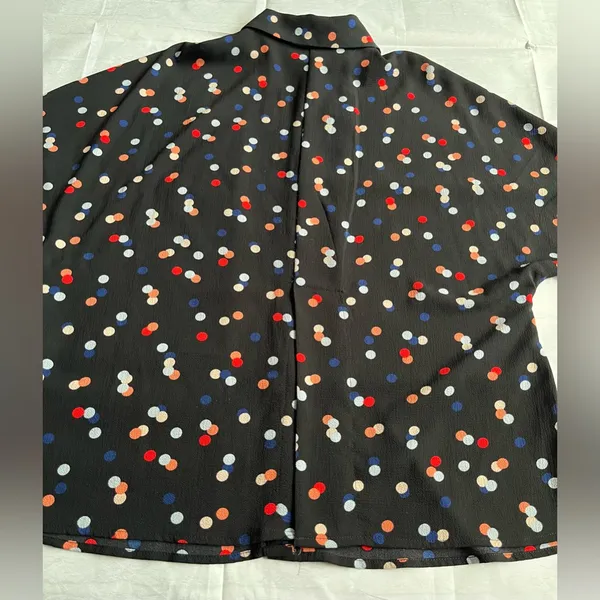 Vince Camuto Black Button-Up Blouse with Red, White‎ & Blue Polka Dots - Image 8