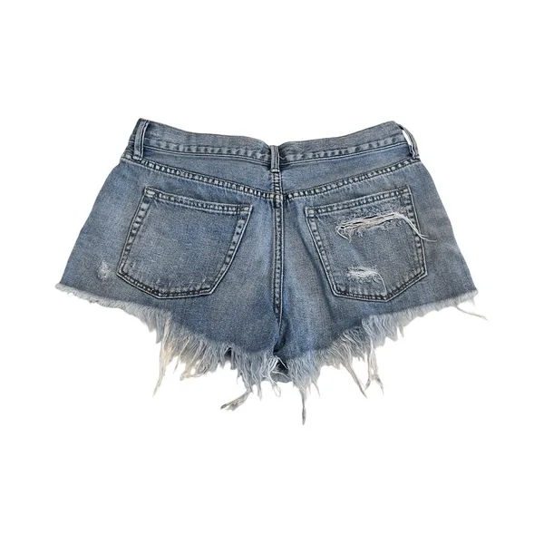 We The Free Free People Distressed Denim Shorts Blue Button Fly Cut Offs Size 28 - Image 4