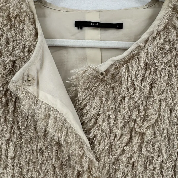 Anthropologie Hazel Long Shaggy Vest L Beige Snap Close Pockets Boho Lagenlook - Image 6