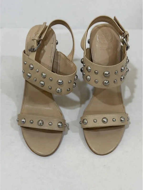 Size 7.5 Women’s Guess Sandals Cheree 2 Leather Beige - Image 2
