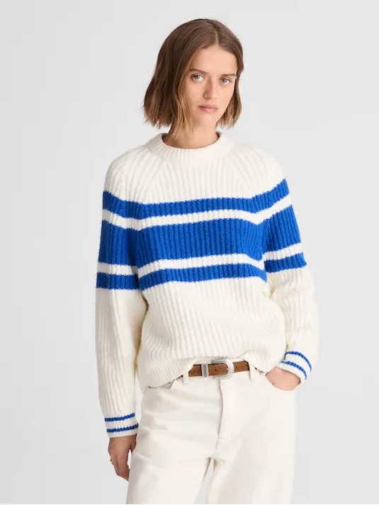 Madewell Cream White & Blue Striped Sweater Size XS - Image 3