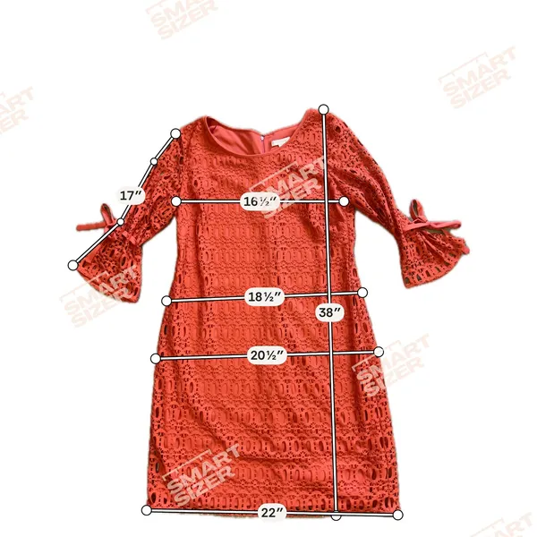 db established 1962 Orange Eyelet Lace‎ Bell Sleeve Shift Dress Size 14 Rust - Image 6